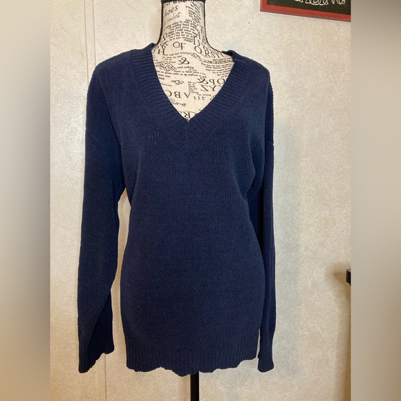 dip Sweaters - dip Deep Blue V-Neck Sweater for Women size:L